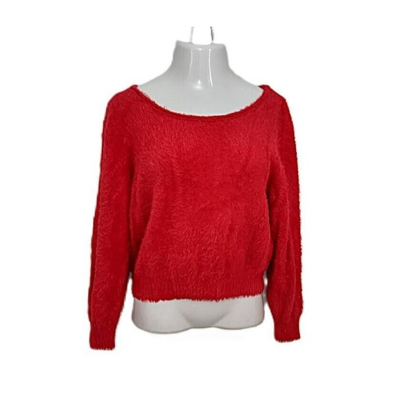 Victoria's Secret Womens Fuzzy Furry Red Sweater Scoop Neck Long Sleeve Medium - Picture 1 of 9